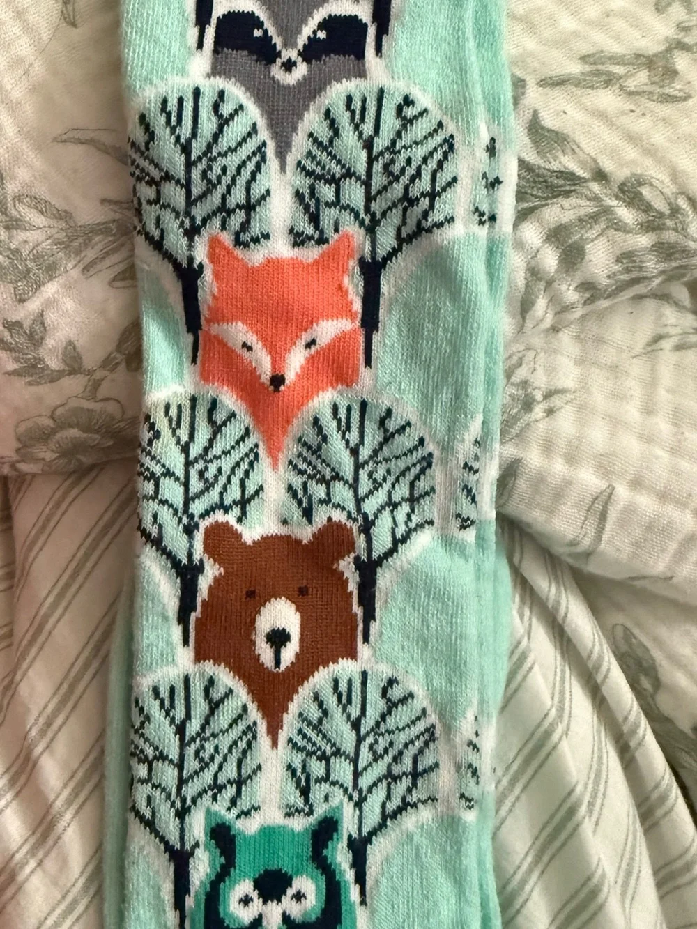 Target young adults Mint Animal Print Pajama Socks with Fox, Bear & Raccoon